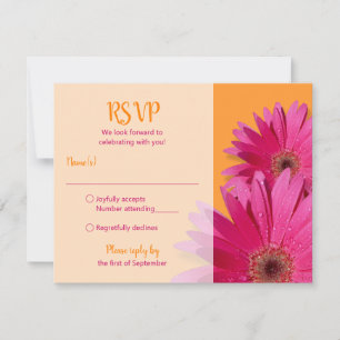 Orange Pink Gerbera Daisy Wedding RSVP Card Karte