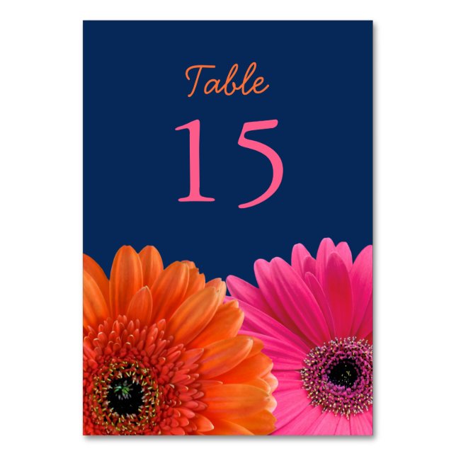 Orange Pink Gerbera Gerber Daisy Navy Wedding Tischnummer (Rückseite)