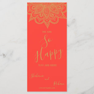 Orange Pink Gold Colour Chic Hochzeit im indischen Menükarte
