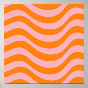 Orange Pink Groovy Retro Abstrakt Wave Y2K Muster Poster