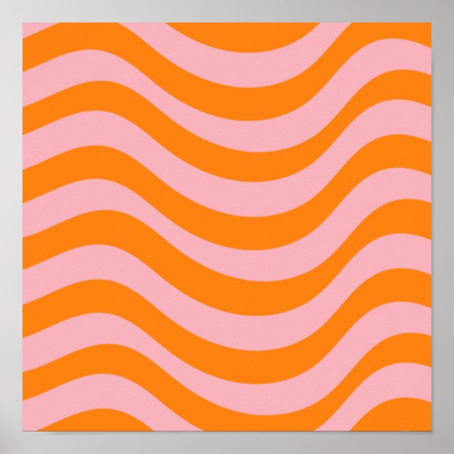 Orange Pink Groovy Retro Abstrakt Wave Y2K Muster Poster (Vorne)