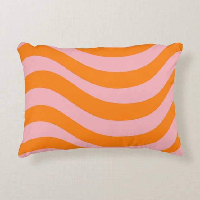 Orange Pink Groovy Retro Muster Dekokissen (Vorderseite)