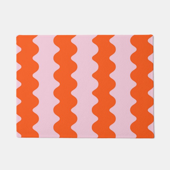 Orange Pink Groovy Stripe Moderner Minimalistische Fußmatte (Vorderseite)