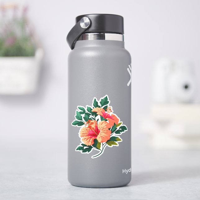 Orange Pink Hibiskus Blume Tropisch Vintag Aufkleber (HydroFlask)