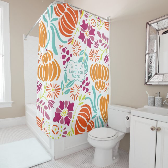 Orange Pink Lila Aqua Blau Blumenmuster Duschvorhang (Beispiel)