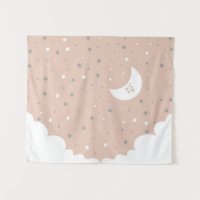 Orange Pink Moon and Stars Night Sky