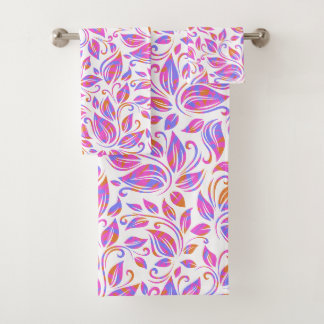 Orange Pink Neon Lila Trendiger Blumenprint Badhandtuch Set