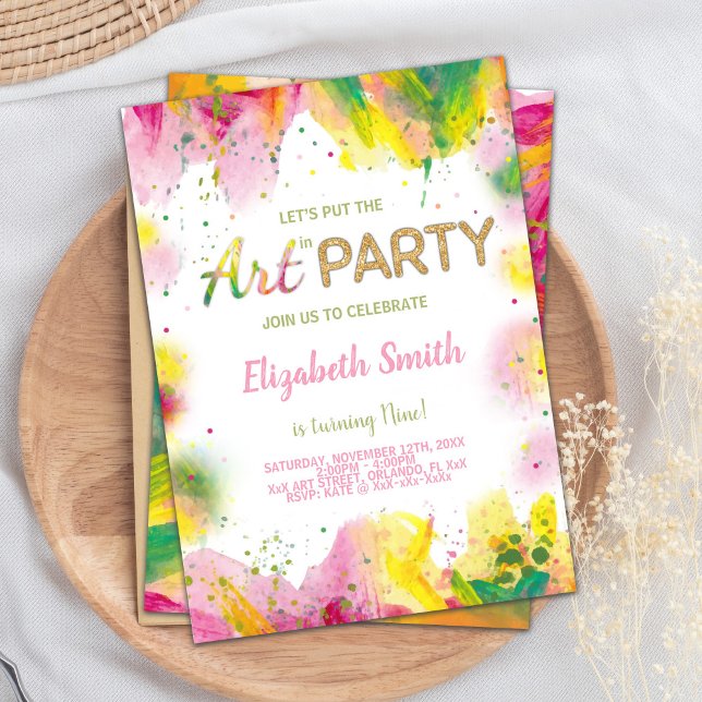 Orange & Pink Paint Birthday Einladung (Orange Pink Paint Birthday Invitations)