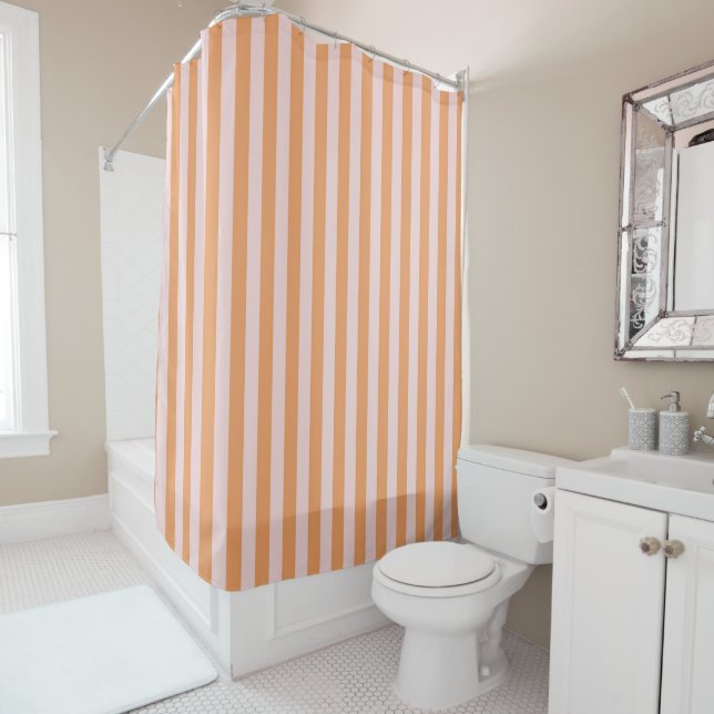 Orange Pink Pastel Stripes Pattern Modern Duschvorhang (Beispiel)