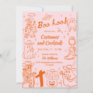 Orange Pink Quirky Hand Drawn Cowboy Halloween Einladung