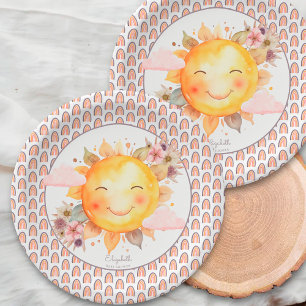 Orange Pink Regenbogen Floral Boho Sonne Babyparty Pappteller