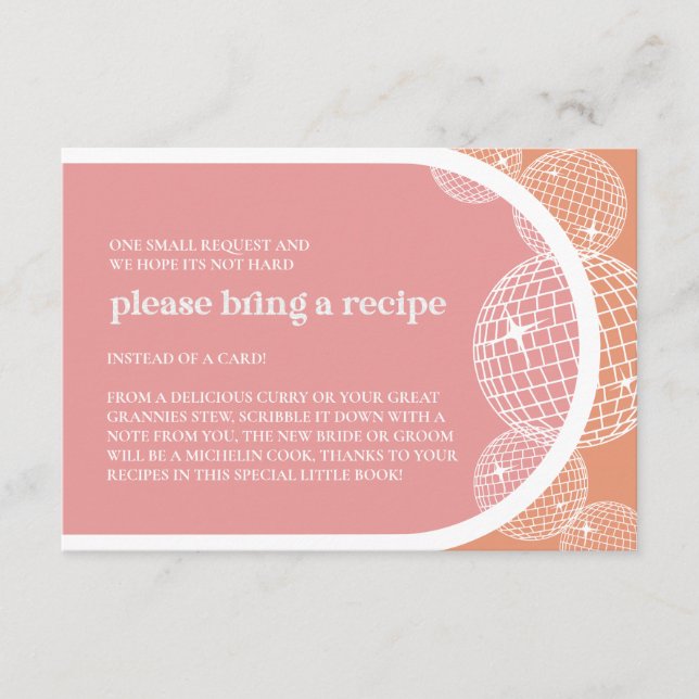 Orange PINK Retro Disco Brautparty RECIPE CARD Begleitkarte (Vorderseite)