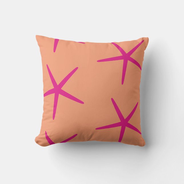 Orange Pink Starfish Coastal Tropical Art Beach Kissen (Vorderseite)