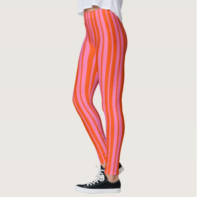 Orange Pink Stilvolle Streifenmuster Design Leggings (Von Creator hochgeladen)