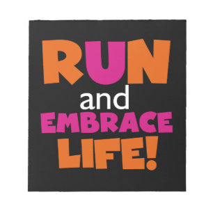 Orange Pink Text Fitness Runner Marathon Notizblock