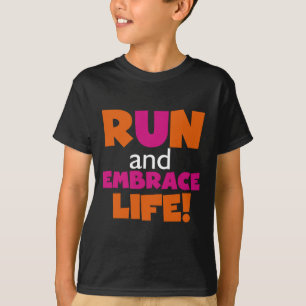 Orange Pink Text Fitness Runner Marathon T-Shirt