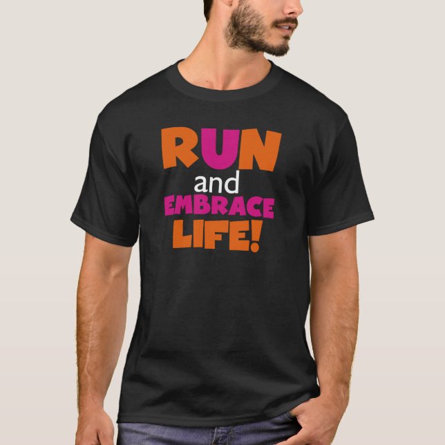 Orange Pink Text Fitness Runner Marathon T-Shirt (Vorderseite)
