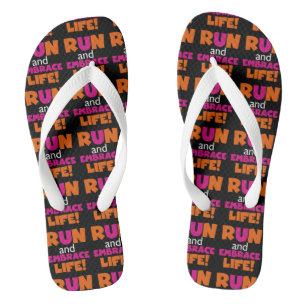 Orange Pink Text Run Runner Marathon Flip Flops