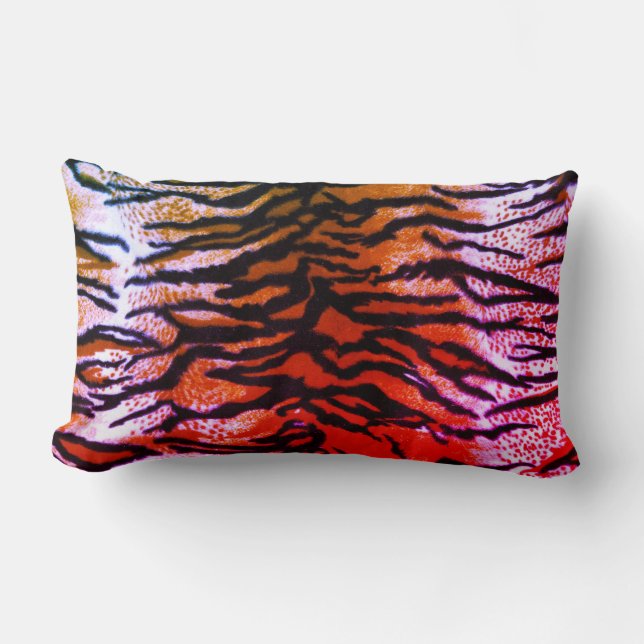 Orange & Pink Tiger Print Lumbar Theke Kissen (Vorderseite)