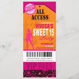 Orange, Pink und Fuschia VIP Sweet 15 Ticket Einladung