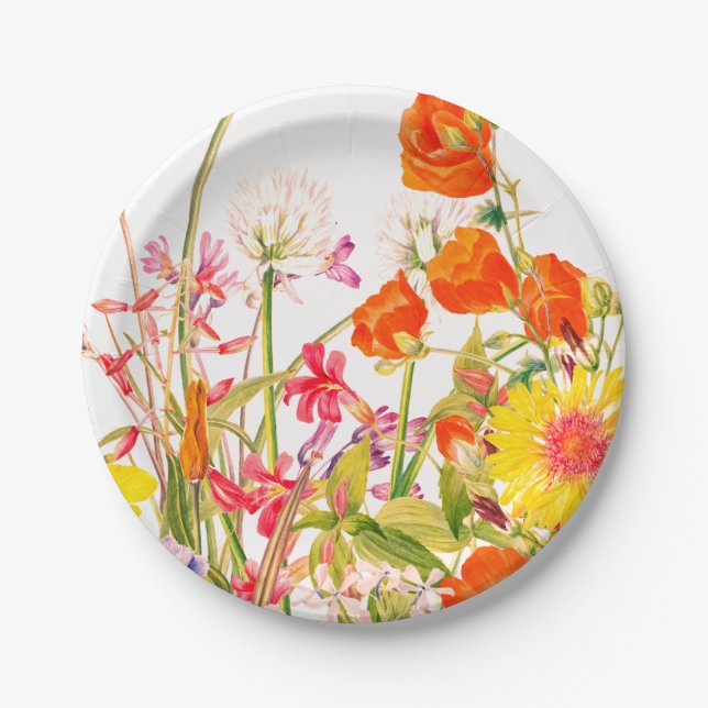 Orange, Pink und Gelb Florals  Pappteller (Vorderseite)