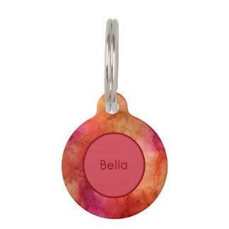 Orange Pink und Rote Alkohol-Tinte Marmor Wirbel Haustiermarke