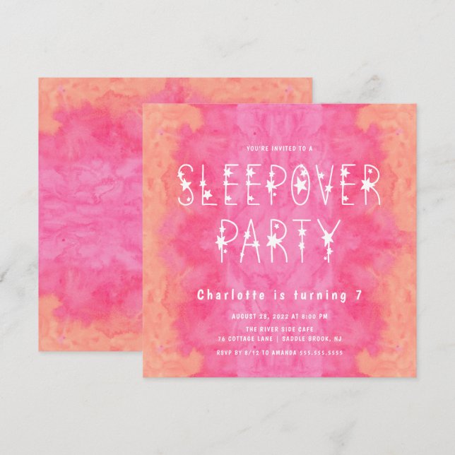 Orange Pink Wasserfarben Girl del Malcantone Einladung (Vorne/Hinten)