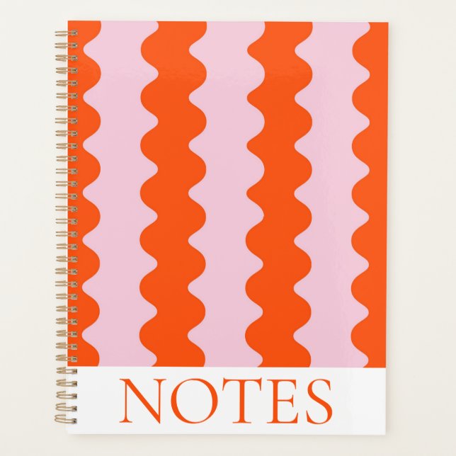 Orange & Pink Wavy Strip Moderner Minimalistisch Planer (Vorderseite)