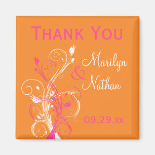 Orange Pink White Floral Gastgeschenk Hochzeit Mag Magnet