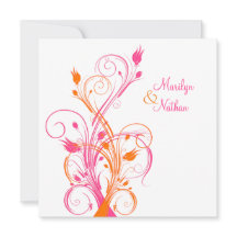 Orange Pink White Floral Square Einladung zur Hoch