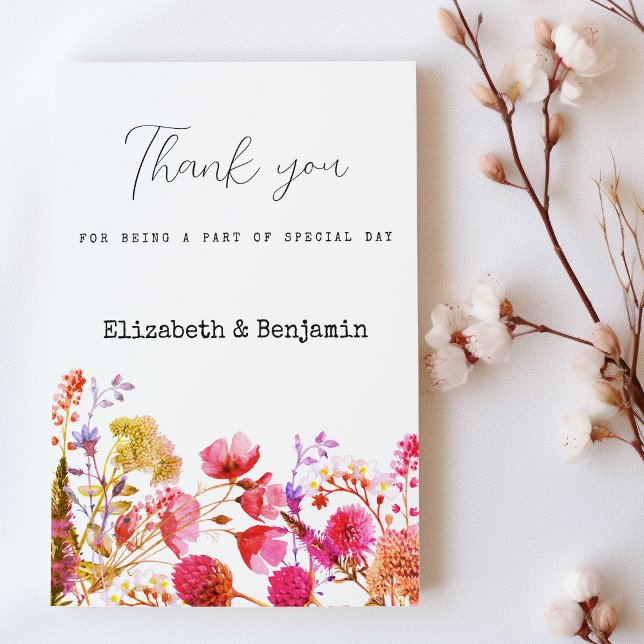 Orange pink  yellow wildflower summer Thank You  Einladung (Orange pink yellow wildflower summer Thank You)