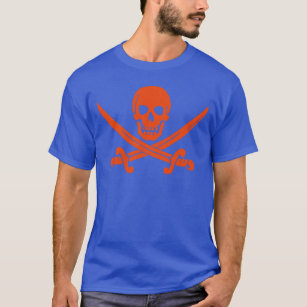 Orange Pirate Skull und Schwerter Blauer T - Shirt