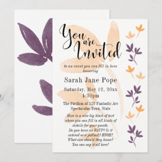 Orange & Plum Blätter Hübsche Typografie Einladung