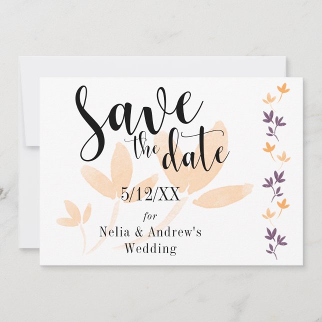 Orange & Plum Blätter Mod Typografie Save the Date (Vorderseite)