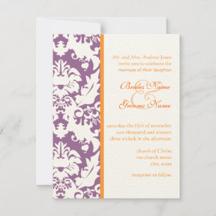 Orange & Plum Damask Hochzeitseinladungen Einladung
