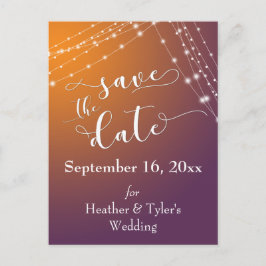 Orange Plum Ombre & Light Strings Save the Date Ankündigungspostkarte