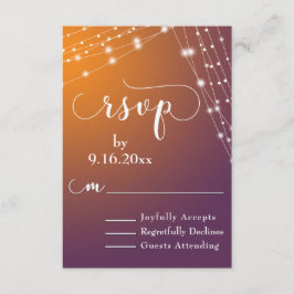Orange Plum Ombre & Light Strings Wedding RSVP 2 Karte