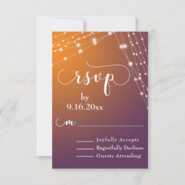 Orange Plum Ombre & Light Strings Wedding RSVP 2 Karte