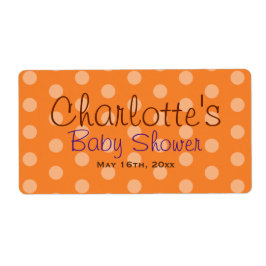 Orange Polka Dot Baby Dusche Wasserflaschen Labels