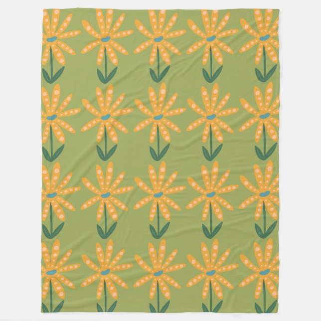 Orange polka dot Blume Fleecedecke (Vorderseite)