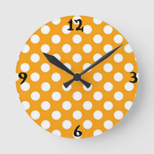 Orange Polka Dot Runde Wanduhr