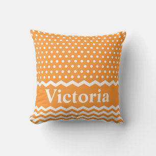 Orange Polka Dots and Chevrons Kissen