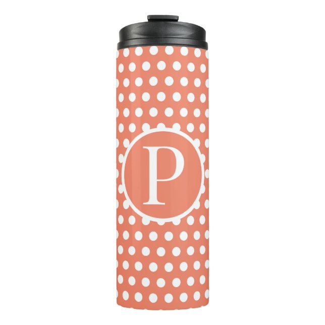 Orange Polka Dots Anfangsbuchstabe Thermal Tumbler Thermosbecher (Vorderseite)