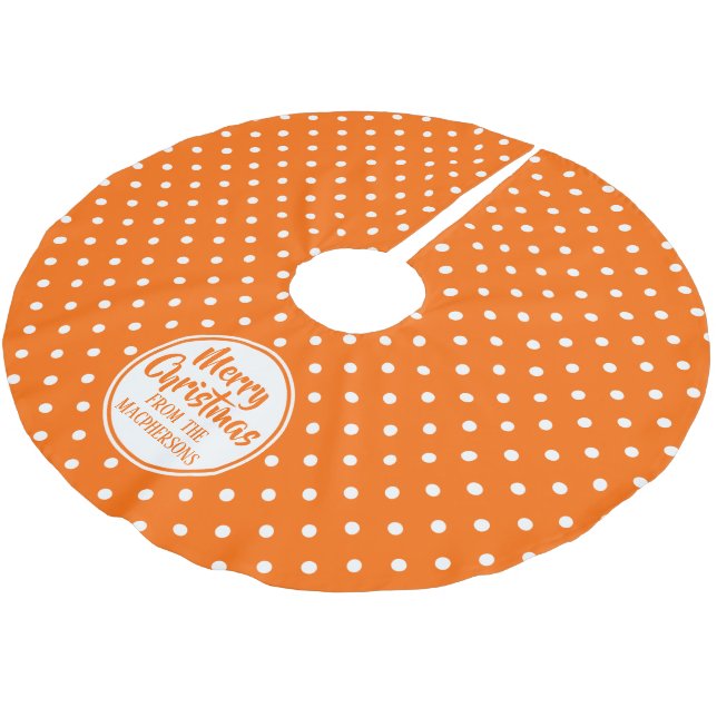 Orange Polka Dots Christmas Tree Skirt Polyester Weihnachtsbaumdecke (Schrägansicht)