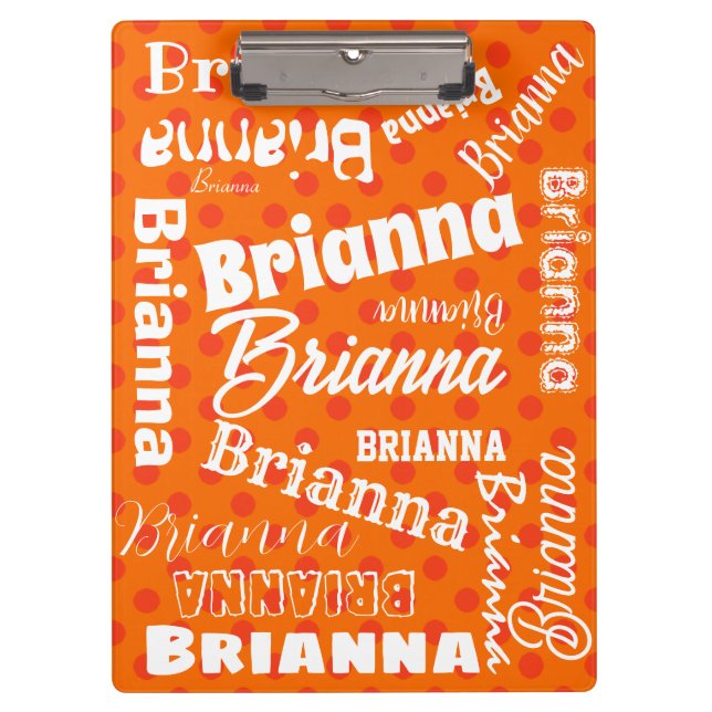 Orange Polka Dotted, Personalisierter Name, Wortar Klemmbrett (Vorderseite)