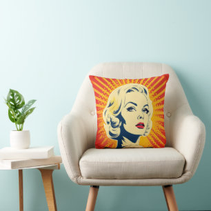 Orange Pop Art Blondine Kissen