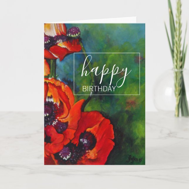 Orange Poppies Art Happy Birthday Card Karte (Vorderseite)