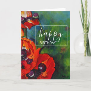 Orange Poppies Art Happy Birthday Card Karte
