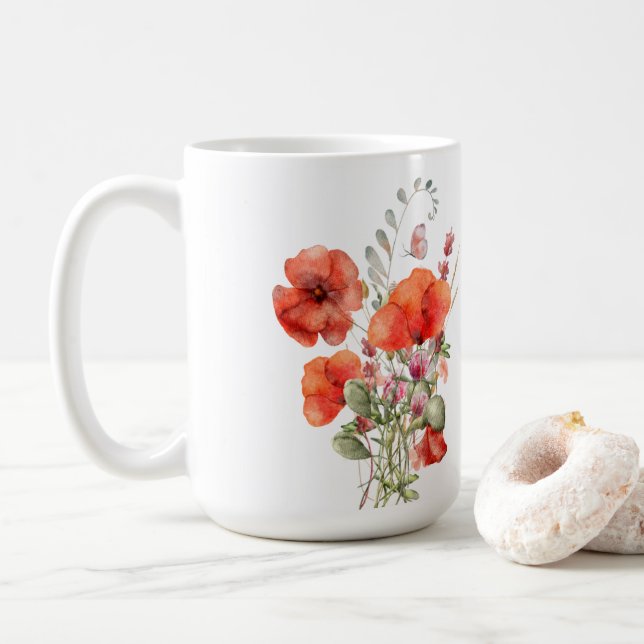 Orange Poppies auf Weiß Kaffeetasse (Mit Donut)