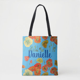 Orange Poppies blue floral Blume Girl Name Bag
